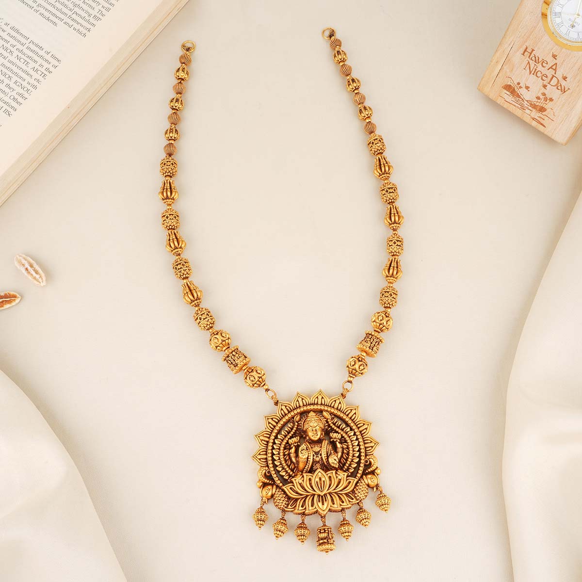 Long Chain With Pendant Gold Gorgeous Lakshmi Long Necklace – Sri