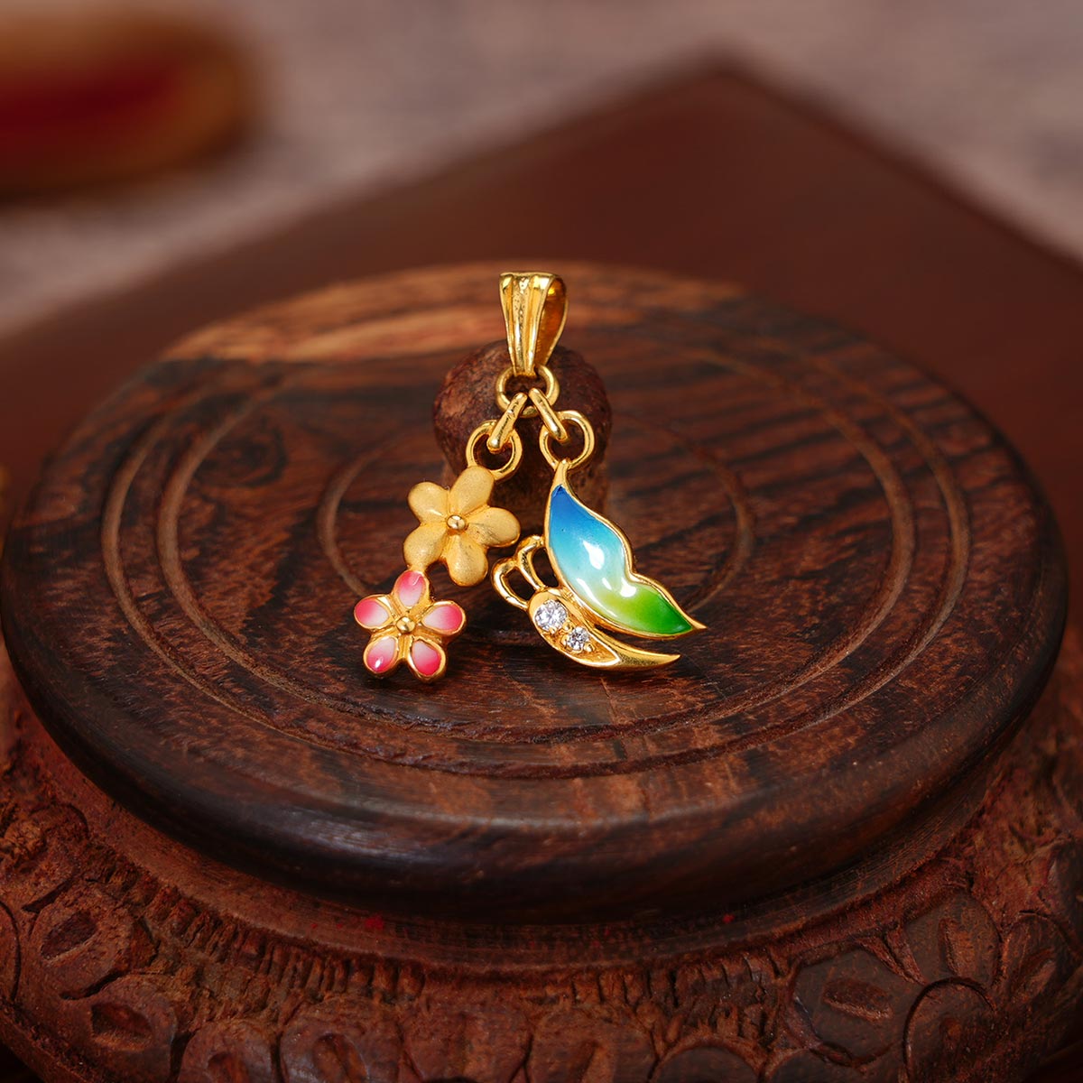 Colourful Floral Gold Pendant