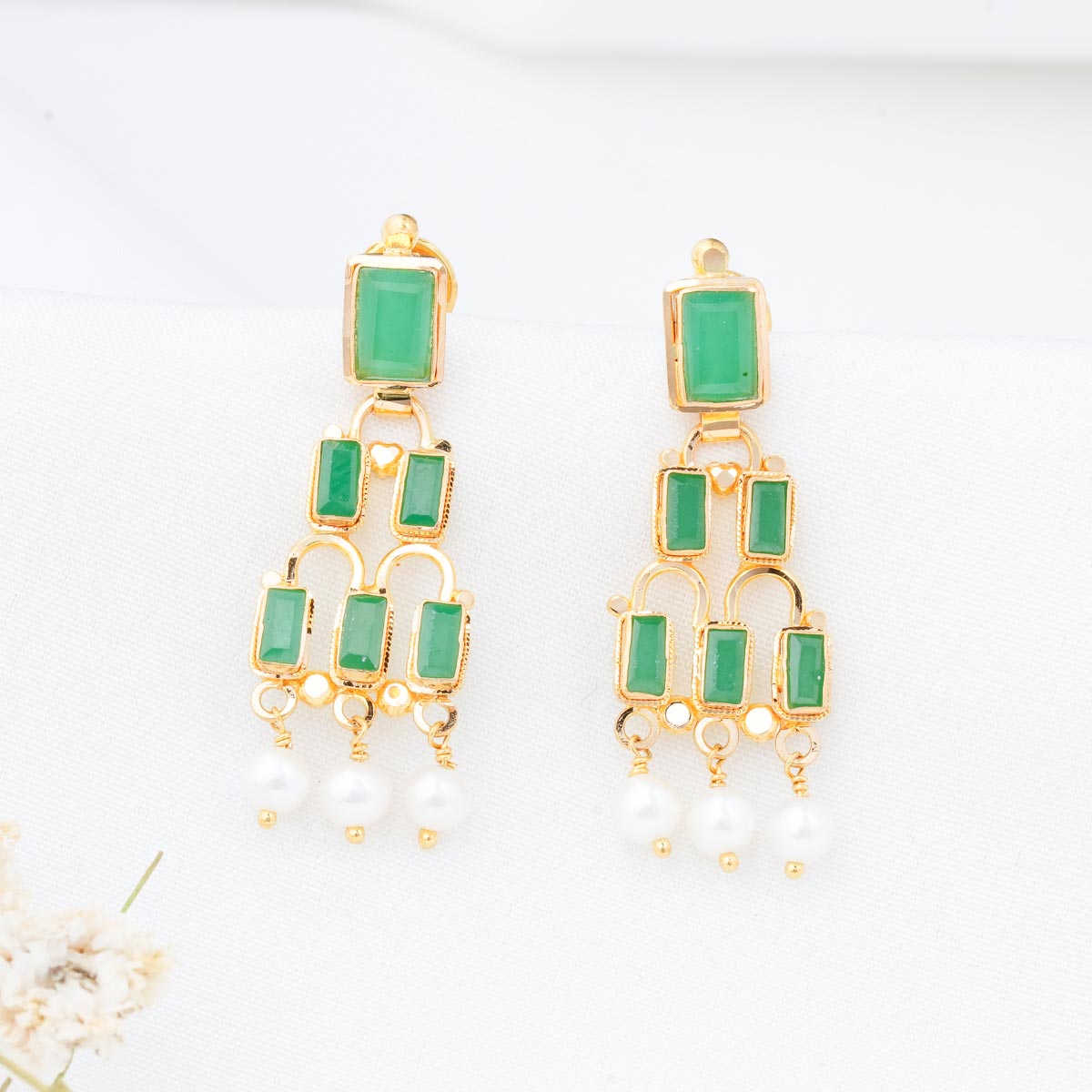 Green Layer Long Earrings