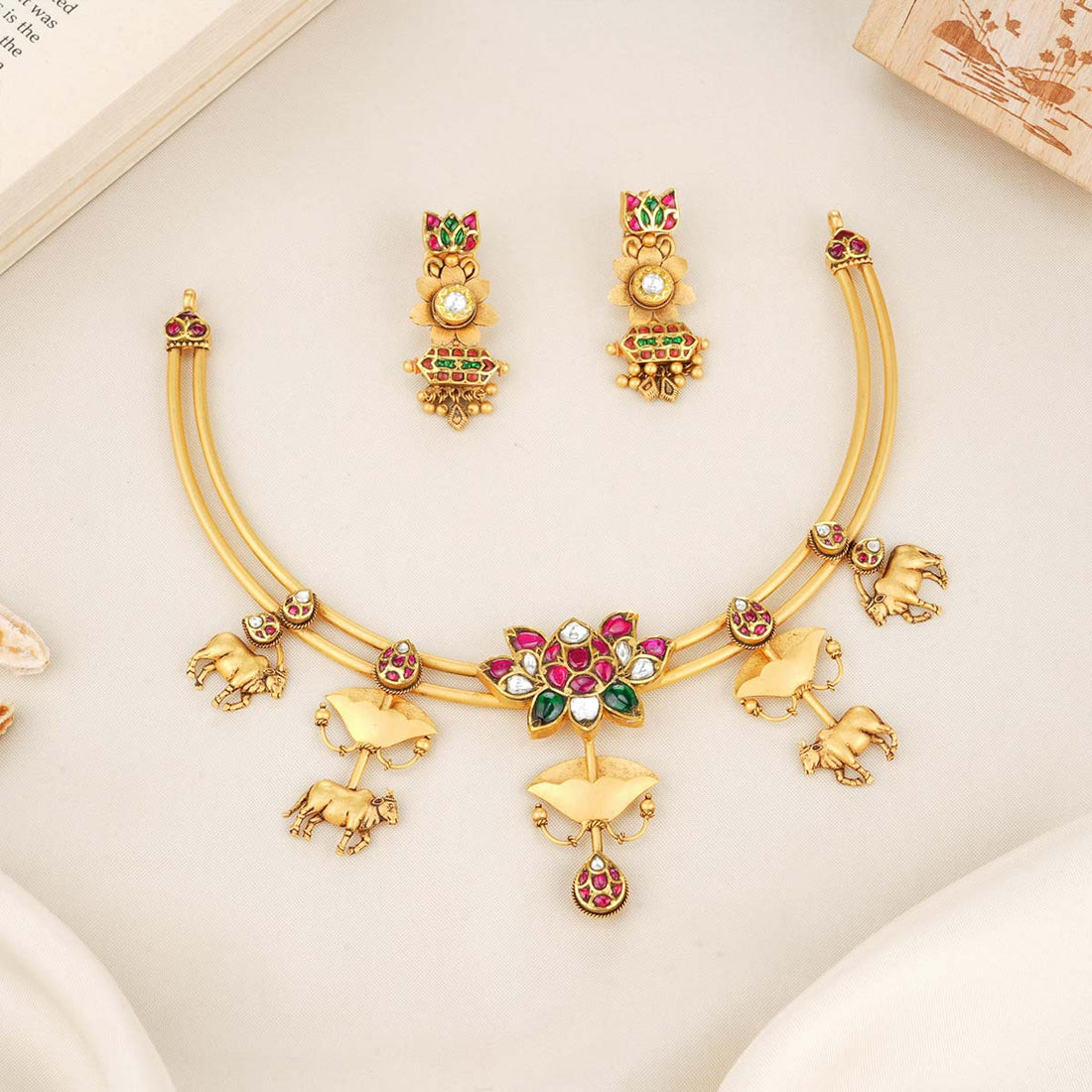 Golden Charm Short Necklace Set