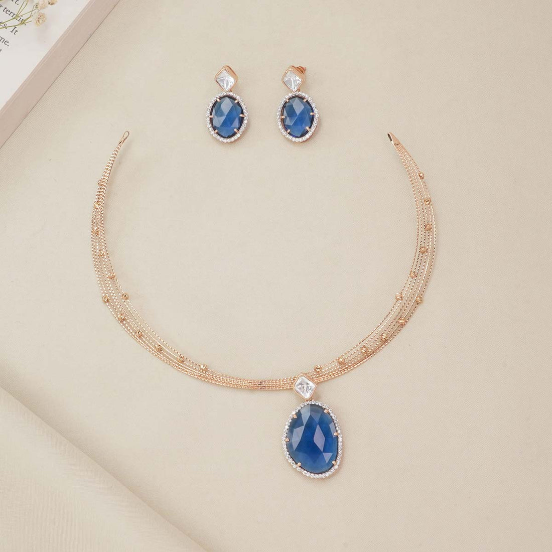 Glimmering Blue Short Necklace Set