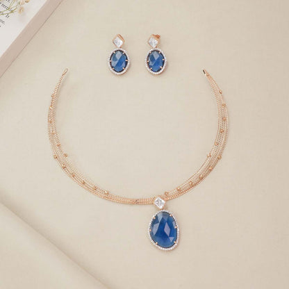 Glimmering Blue Short Necklace Set