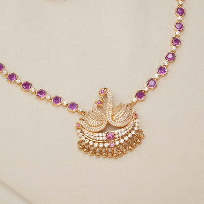 Pink Swan Short Necklace Set