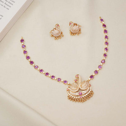 Pink Swan Short Necklace Set