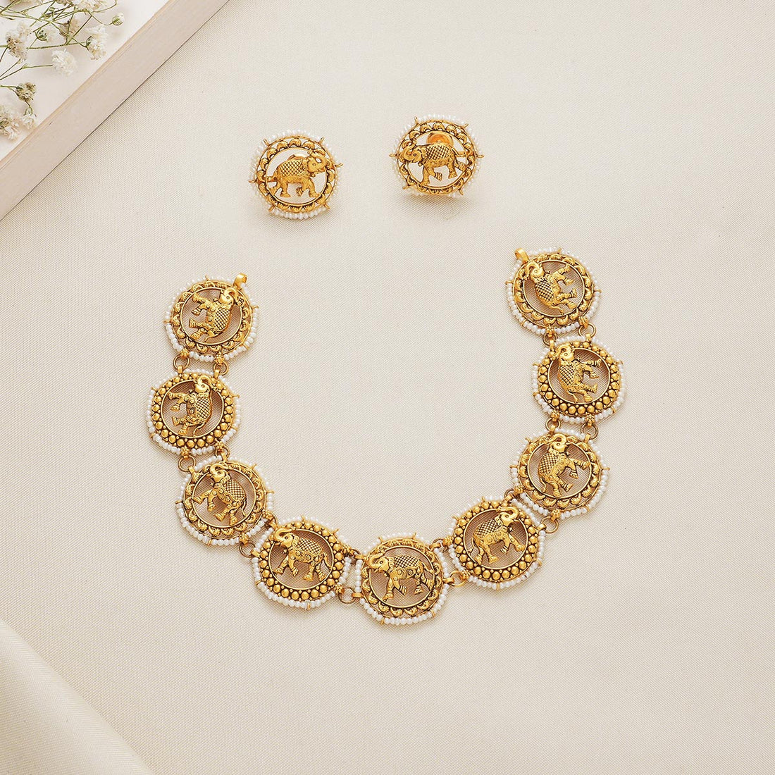 Elephant Designed Short Necklace Set