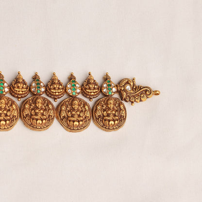 Lakshmi Antique Kaasumalai Necklace Cum Oddiyanam