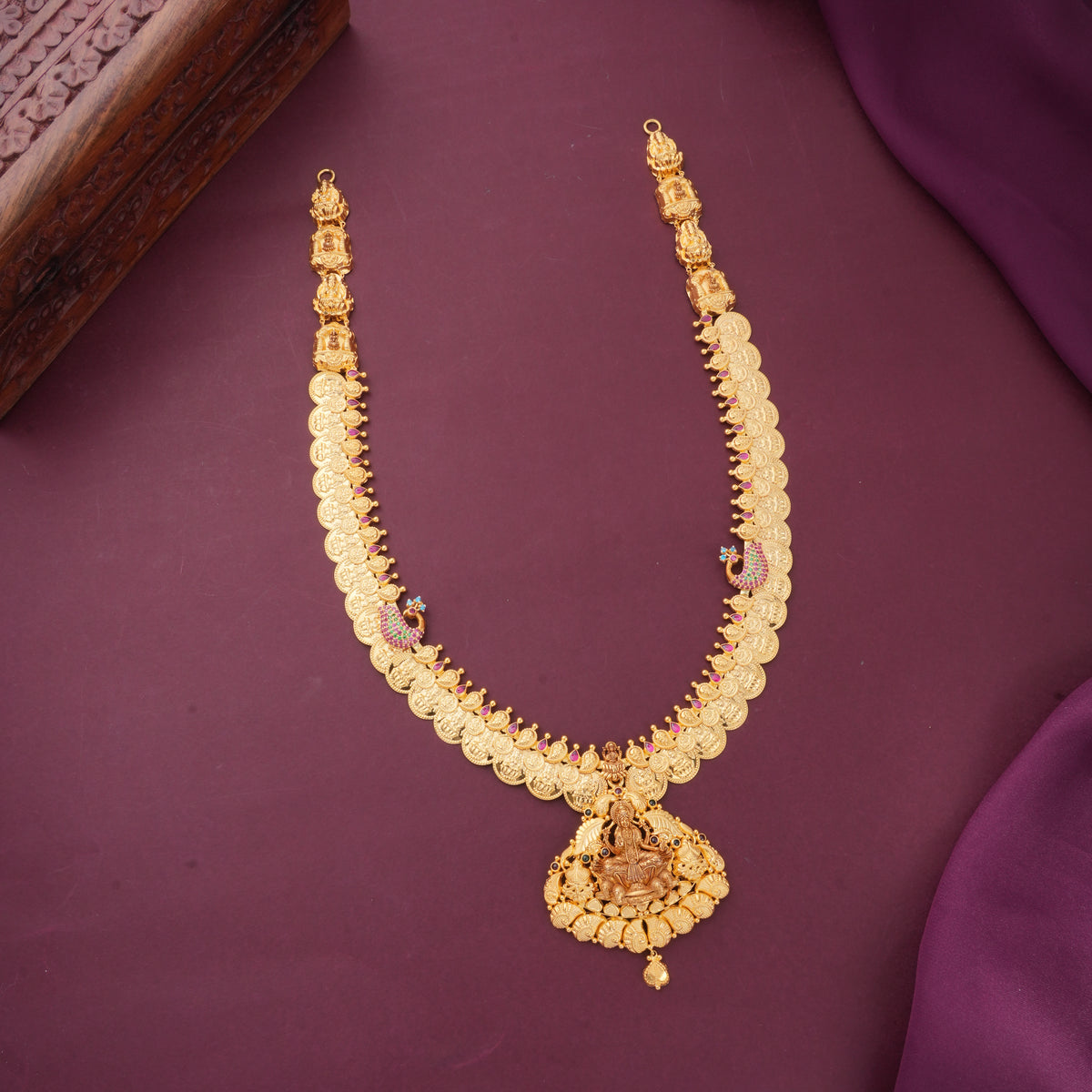 Lakshmi with Kaasumala Gold Long Necklace