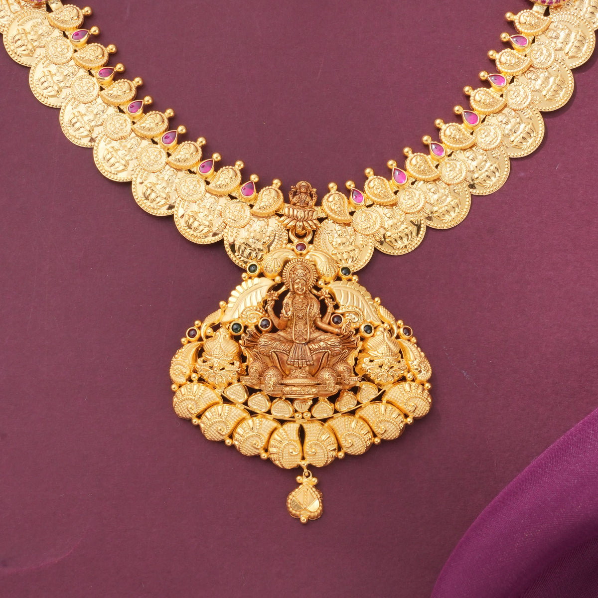 Lakshmi with Kaasumala Gold Long Necklace