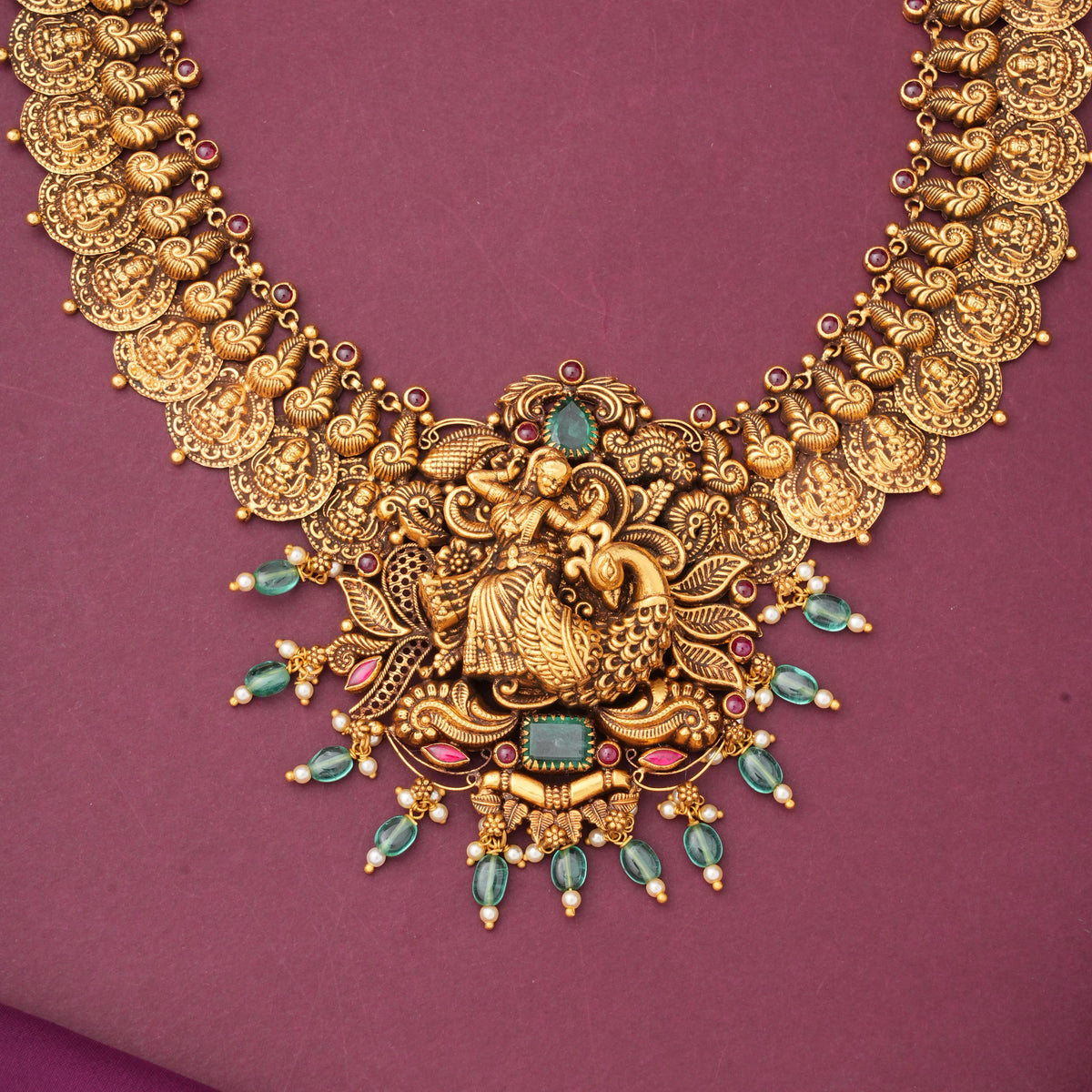 Majestic Beauty Antique Long Kaasu Maalai Necklace