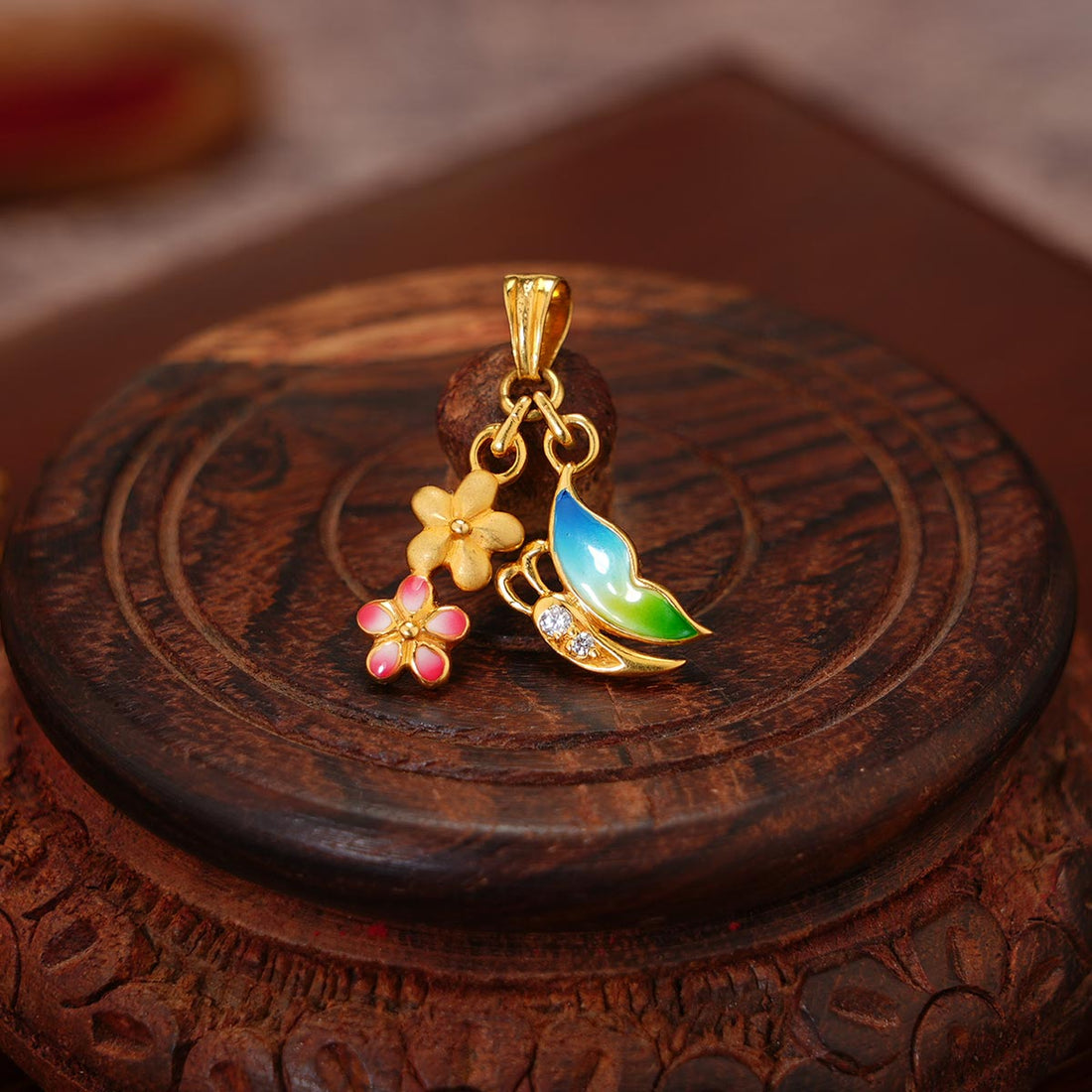 Colourful Floral Gold Pendant