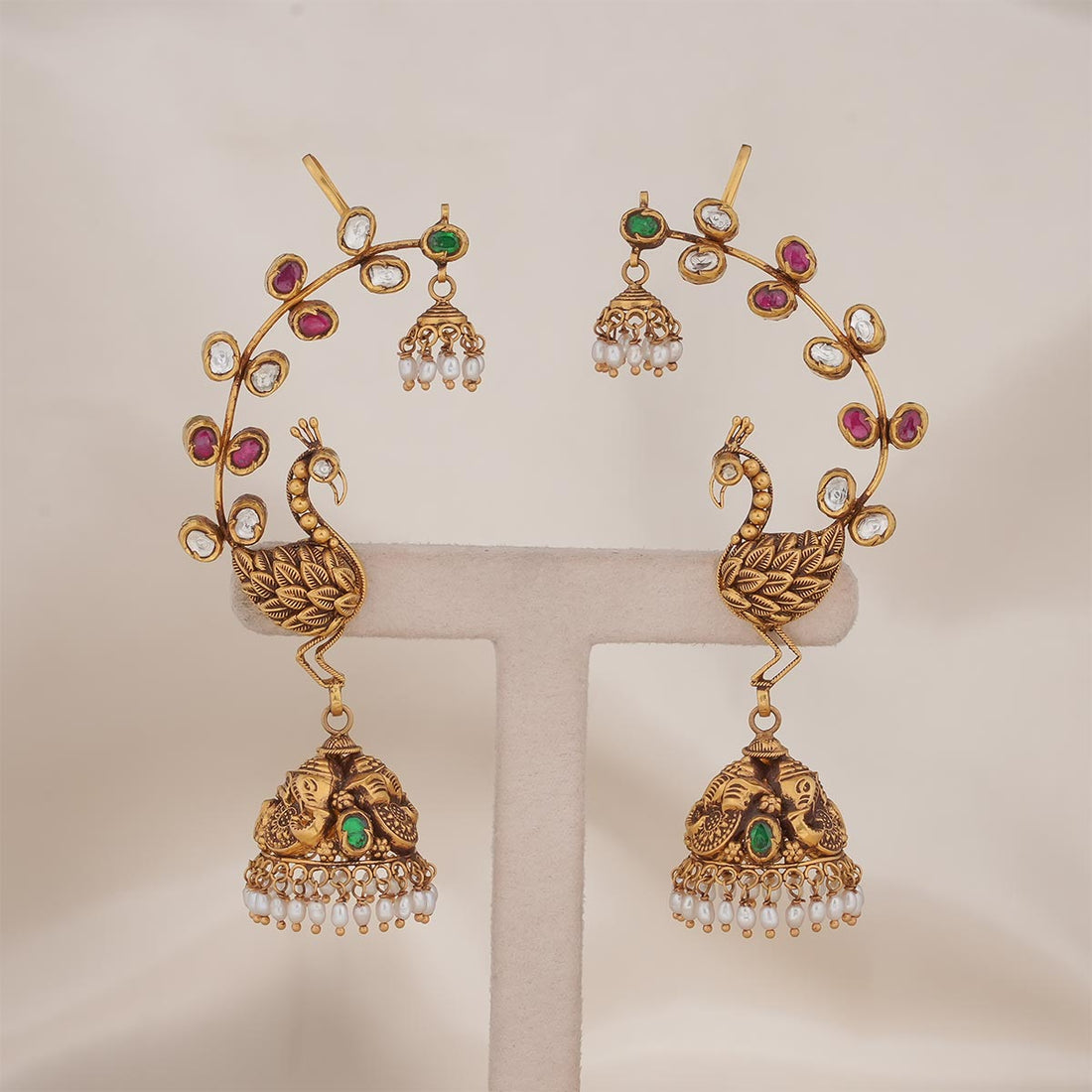 Peacock Jhumka With Earcuff