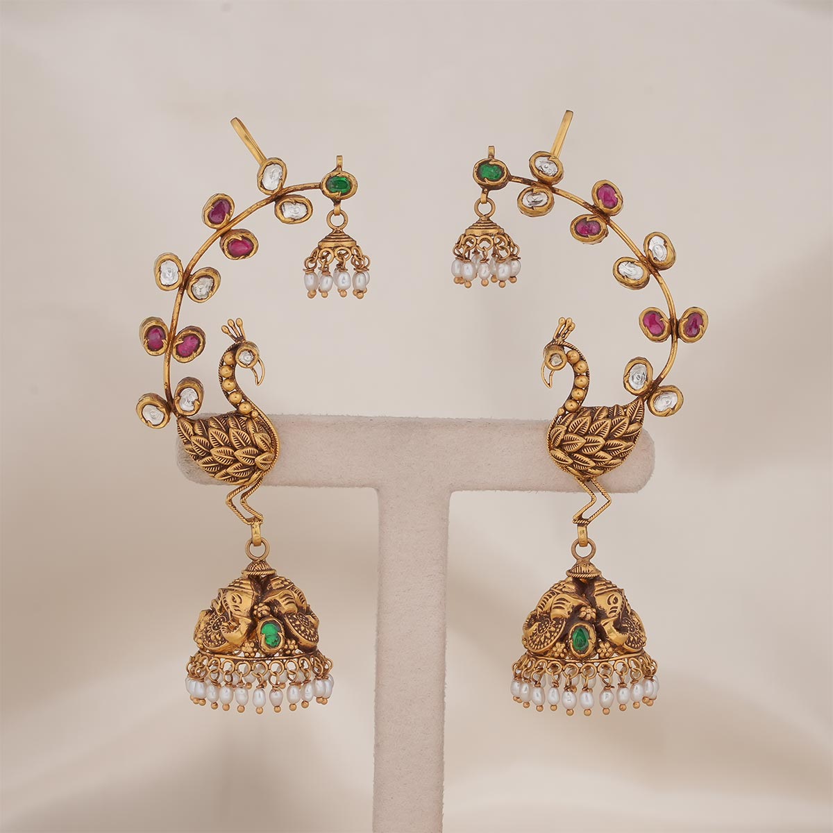 Peacock Jhumka With Earcuff