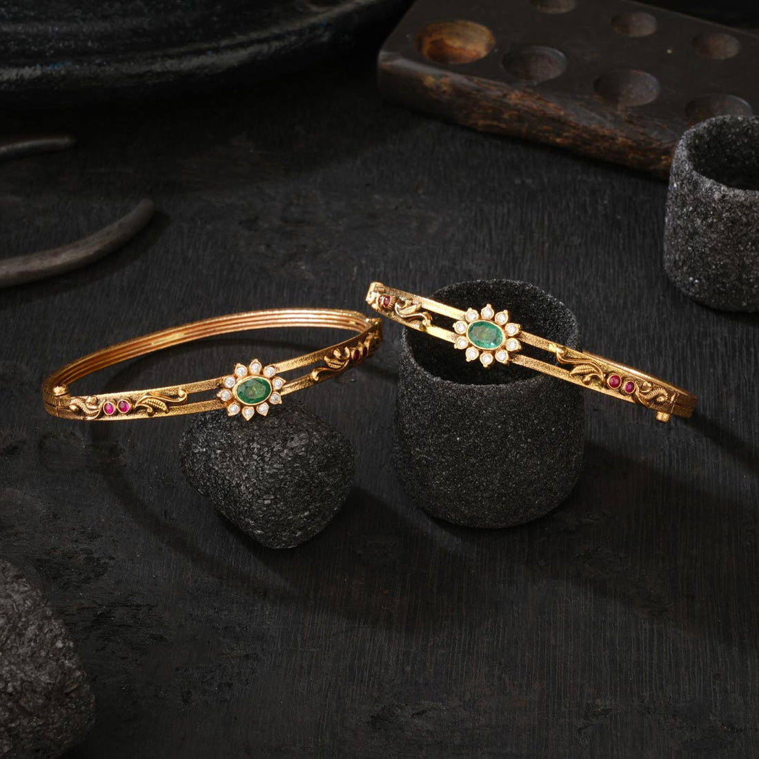 Mahisha Green Antique Bangles