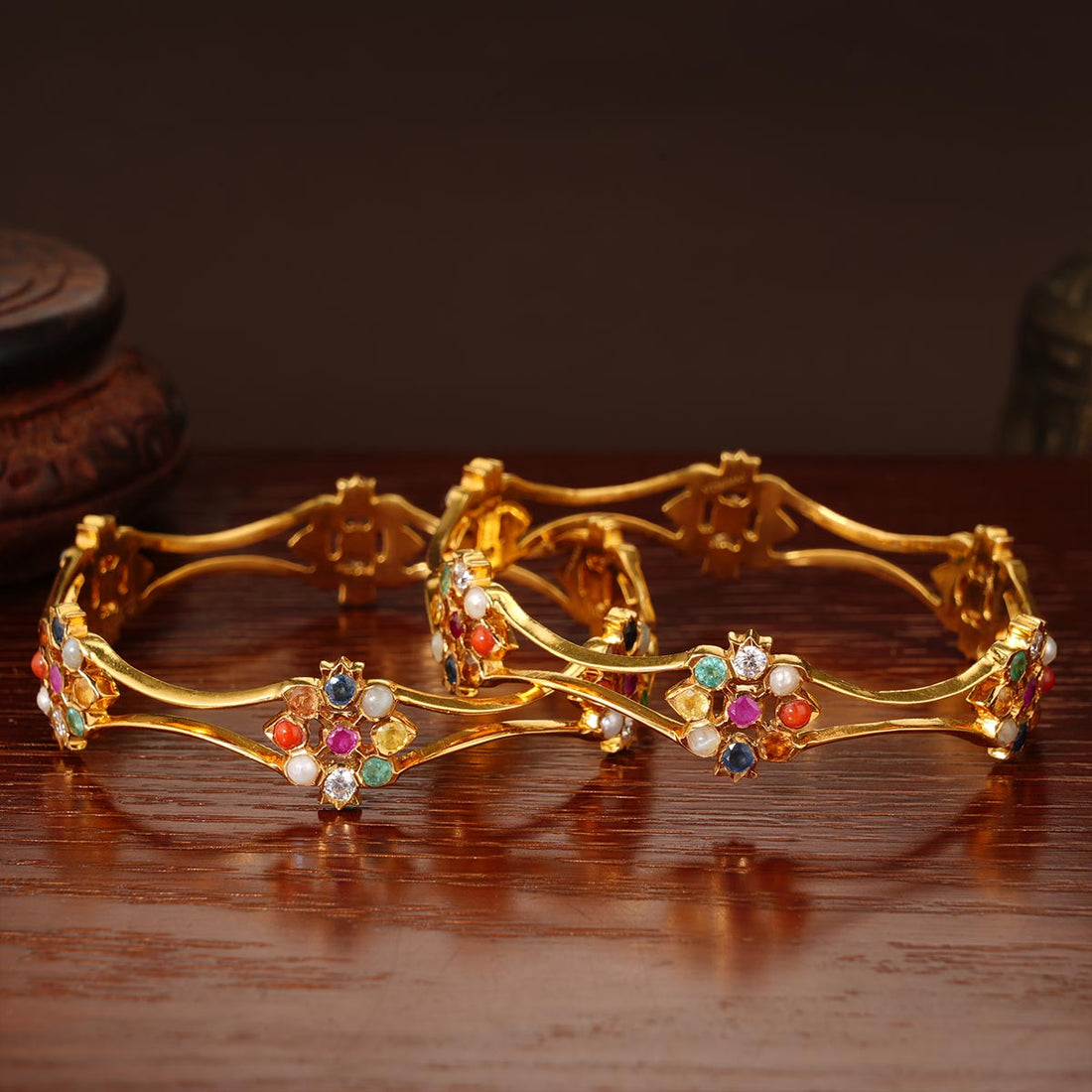 Sparkling Navaratna Gold Bangles
