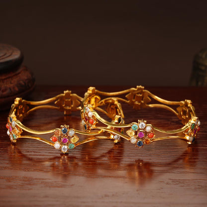 Sparkling Navaratna Gold Bangles