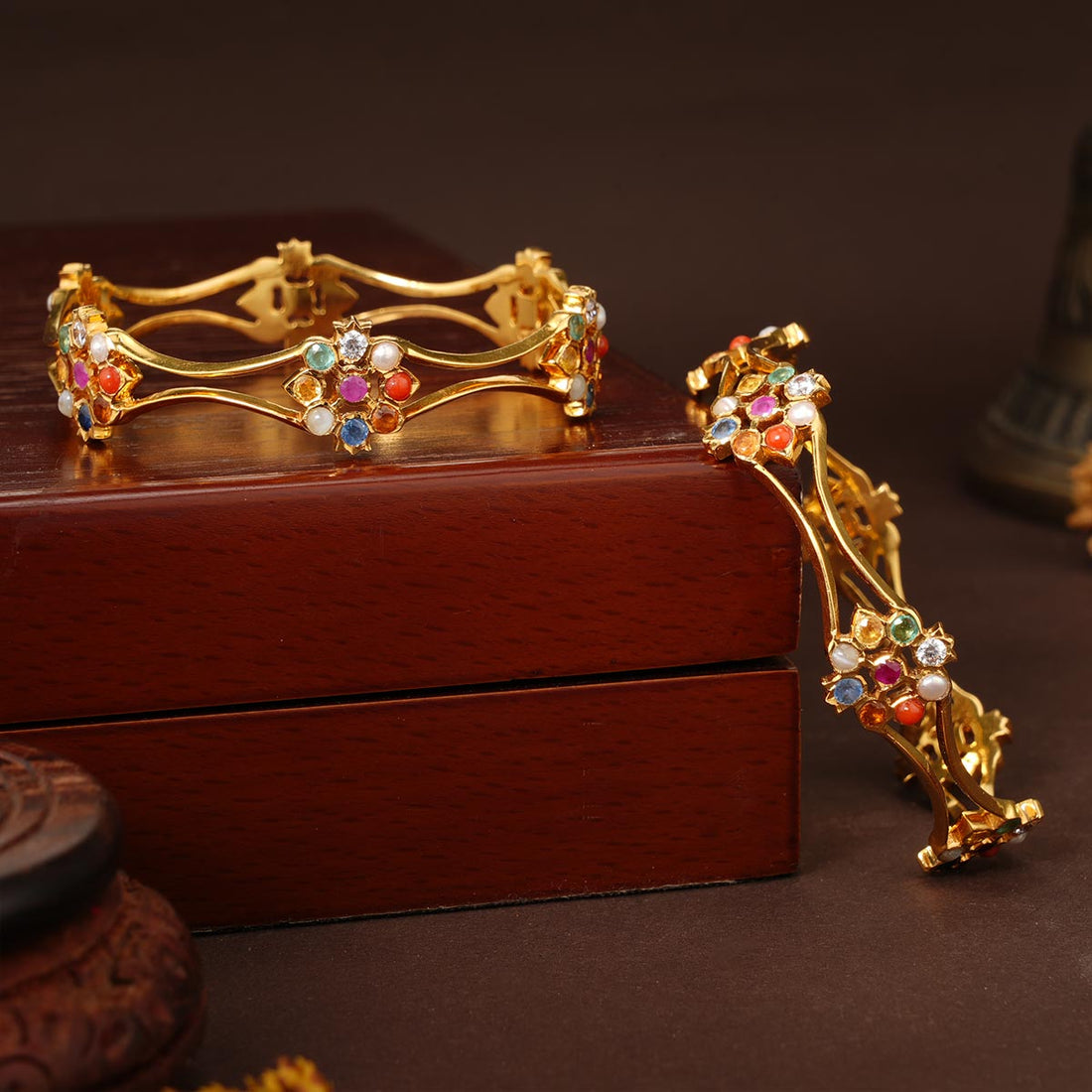 Sparkling Navaratna Gold Bangles
