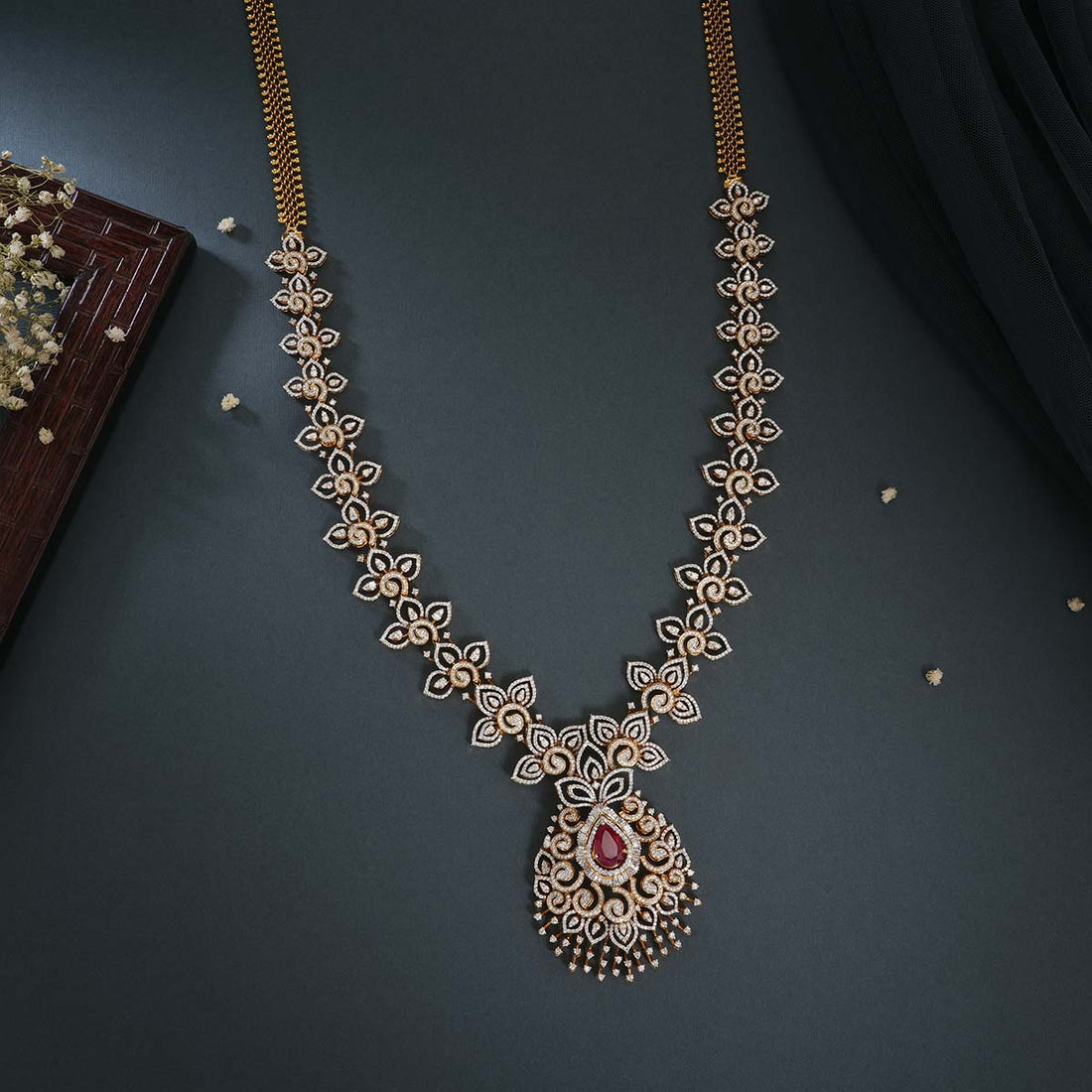 Diamond Halo  Long Necklace