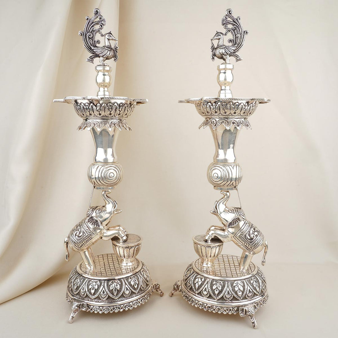 Annam Antique Silver Pair Lamp