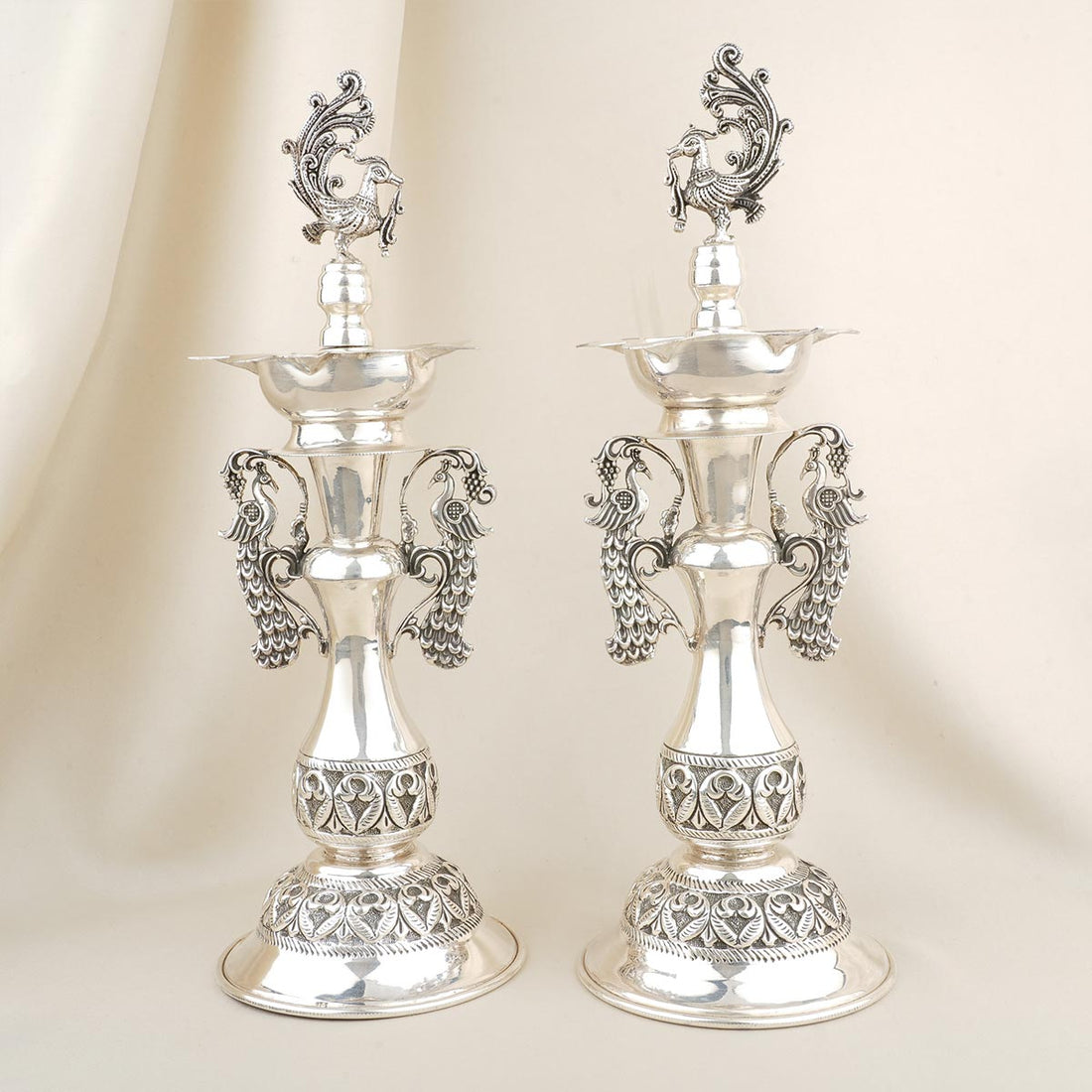Silver Peacock Pair Lamp