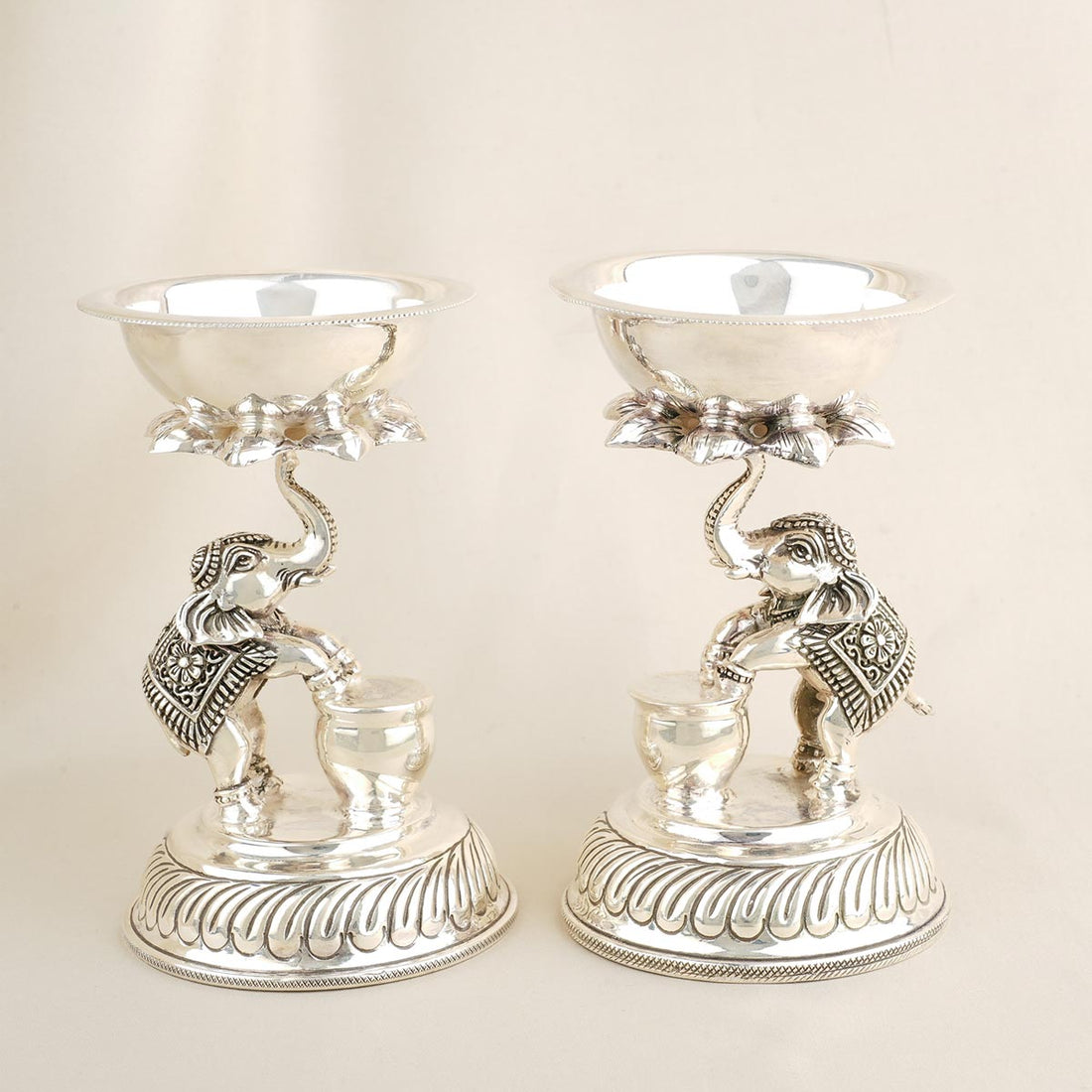 Elephant Annam Silver Pair Lamp