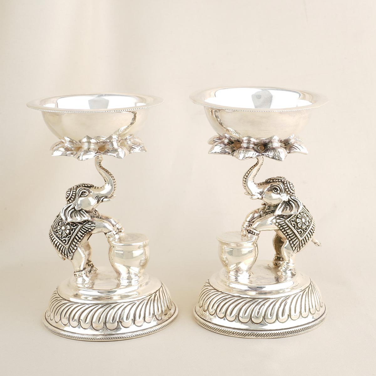 Elephant Annam Silver Pair Lamp