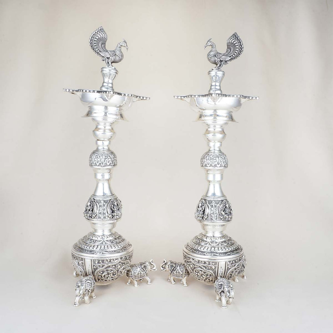 Peacock Design Silver Pair Lamp