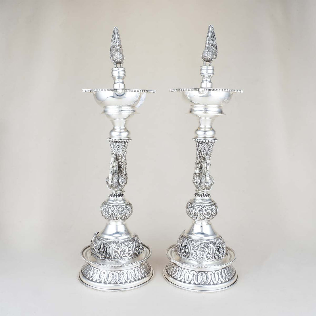 Peacock Motifs Antique Pair Lamp