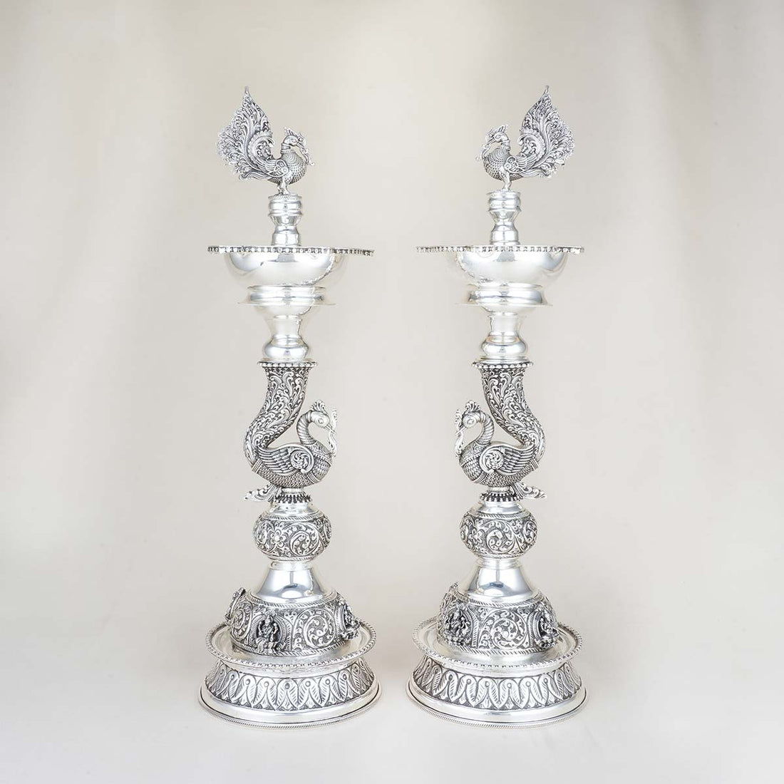 Peacock Motifs Antique Pair Lamp