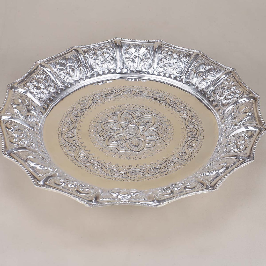 Floral Silver Pooja Plate