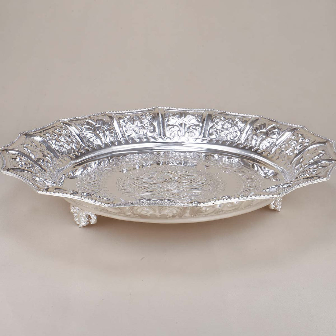 Floral Silver Pooja Plate