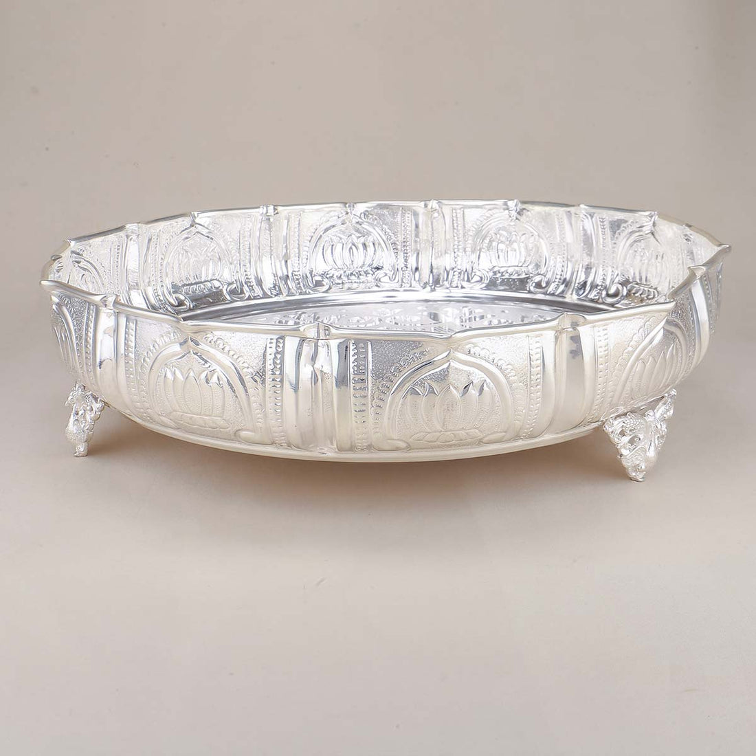 Peacock Designed Silver Pooja Plate