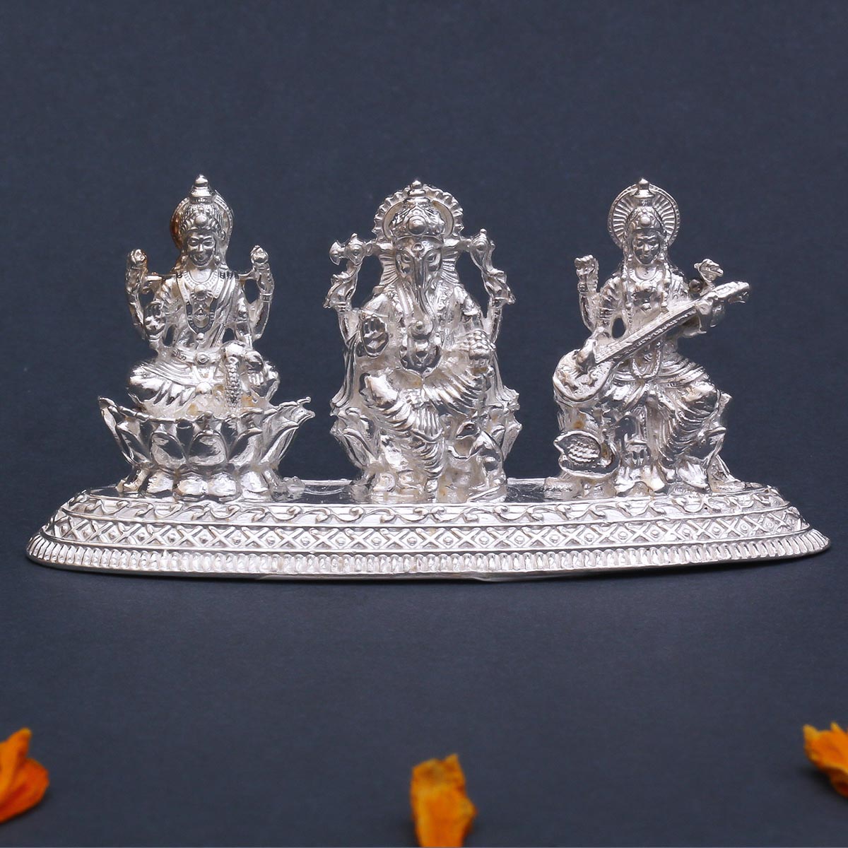 Lakshmi with Vinayagar Silver Idols