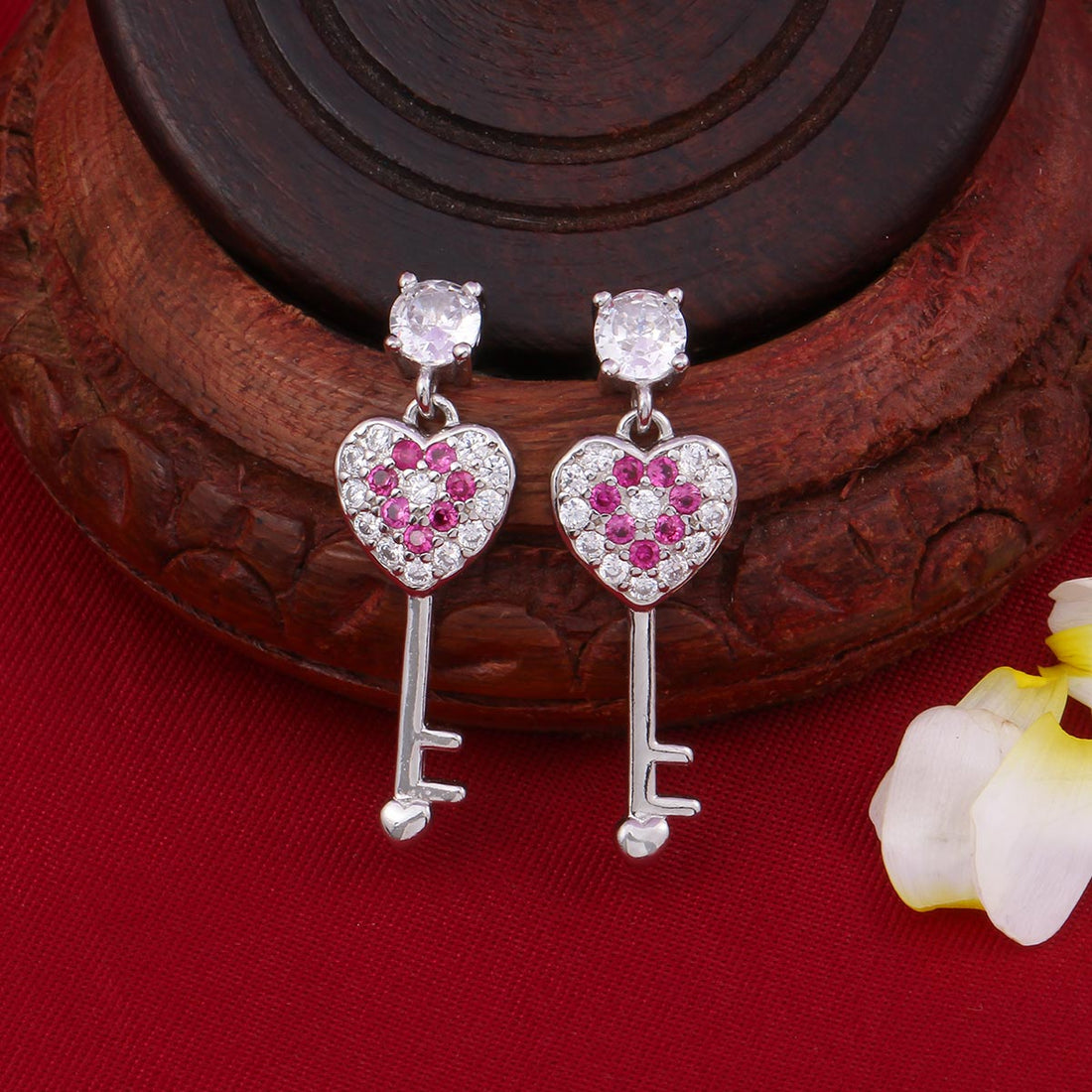 Heart Design Silver Long Earrings
