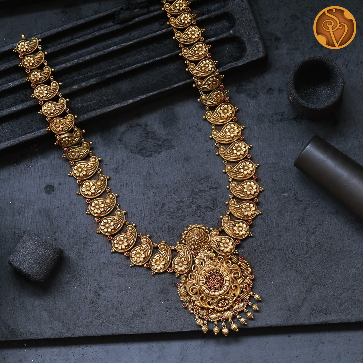 Jagruti Antique Necklace - Long Necklaces - Gold